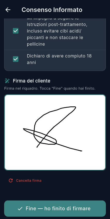 Consenso firmato a schermo