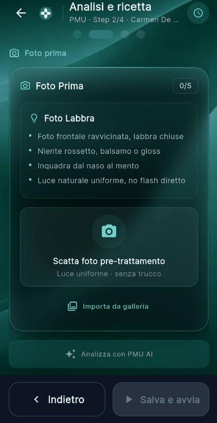 Analizza con PMU AI: foto pre-trattamento