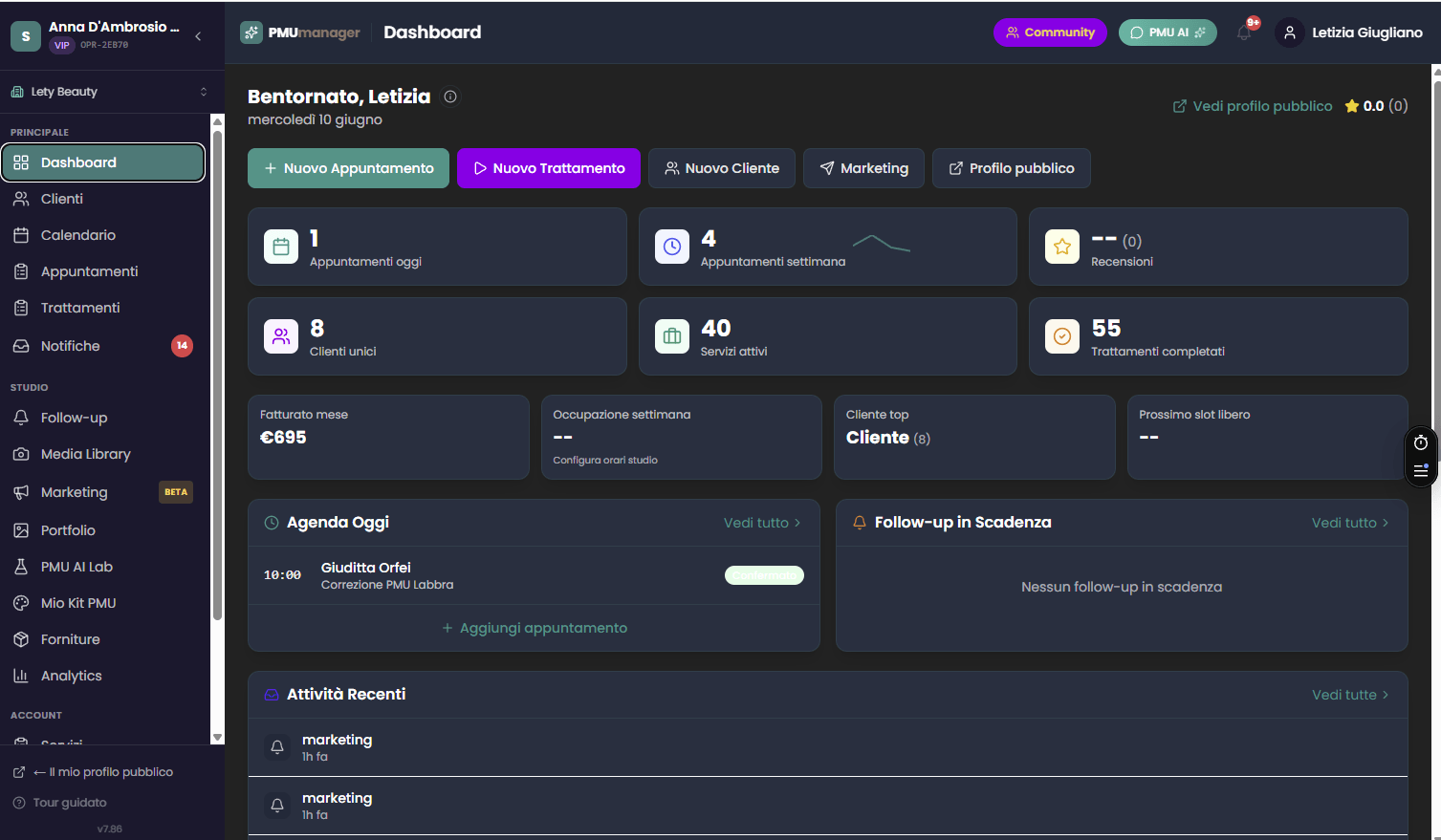 PMUmanager su desktop — dashboard web